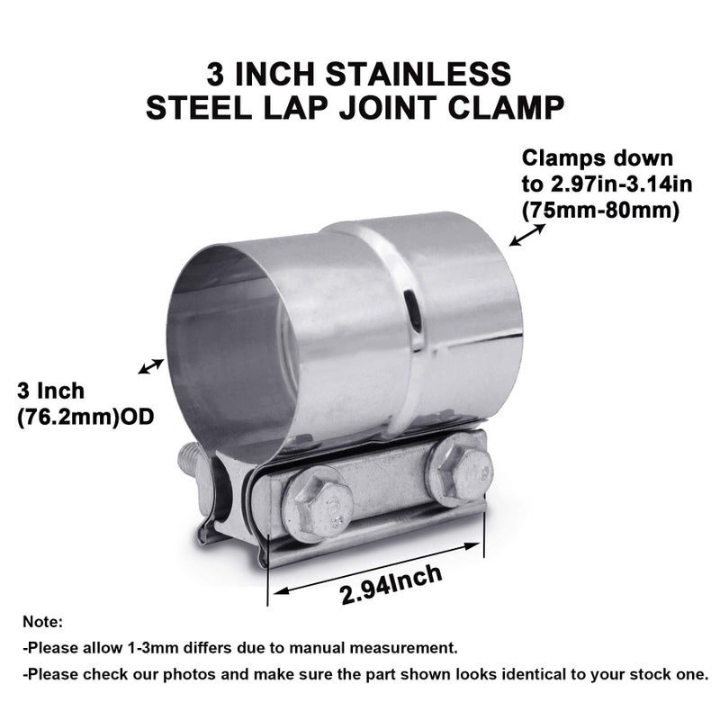 ESPEEDER ZFBB 3.0" Lap Joint Band Clamp Exhaust Clamps Pipe Parts Stainless Steel 2Pcs - Image 3